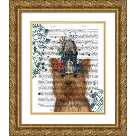Yorkshire Terrier Milliners Dog Gold Ornate Wood Framed Art Print with Double Matting by Fab Funky