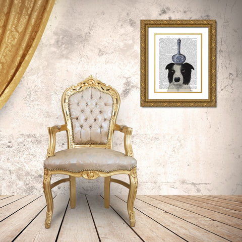 Border Collie with Blue Vase Gold Ornate Wood Framed Art Print with Double Matting by Fab Funky