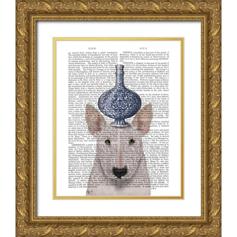 English Bull Terrier with Blue Vase Gold Ornate Wood Framed Art Print with Double Matting by Fab Funky