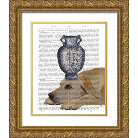 Labrador with Blue Vase Gold Ornate Wood Framed Art Print with Double Matting by Fab Funky