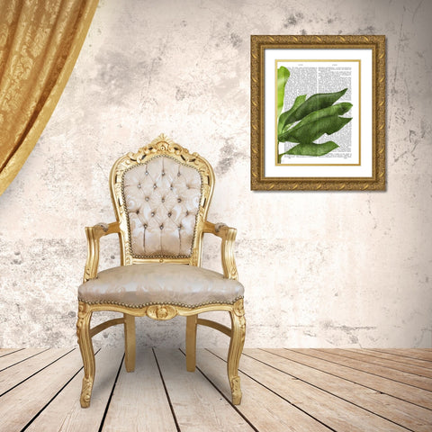 Banana Leaves 1, Green on White Gold Ornate Wood Framed Art Print with Double Matting by Fab Funky