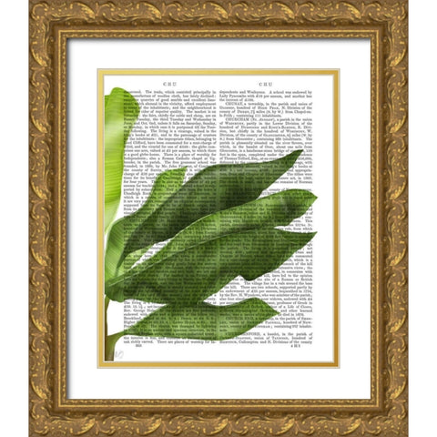 Banana Leaves 1, Green on White Gold Ornate Wood Framed Art Print with Double Matting by Fab Funky