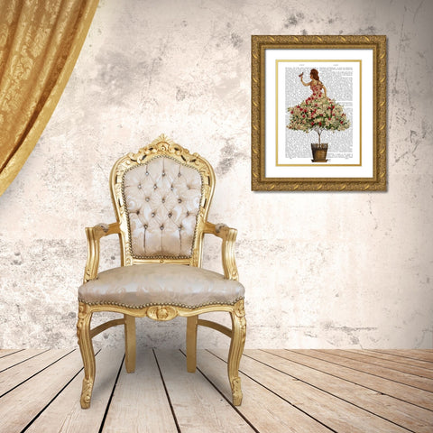 Woman in Floral Dress Gold Ornate Wood Framed Art Print with Double Matting by Fab Funky