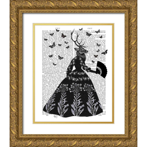Black Deer Gold Ornate Wood Framed Art Print with Double Matting by Fab Funky