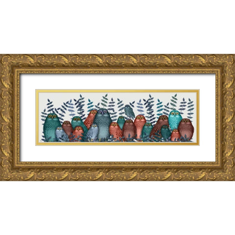Electric Owls, Blue and Orange Gold Ornate Wood Framed Art Print with Double Matting by Fab Funky