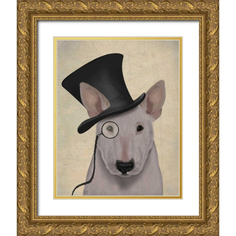 Bull Terrier, Formal Hound and Hat Gold Ornate Wood Framed Art Print with Double Matting by Fab Funky