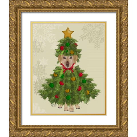 Yellow Labrador, Christmas Tree Costume Gold Ornate Wood Framed Art Print with Double Matting by Fab Funky