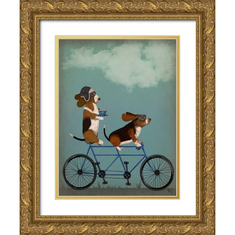 Basset Hound Tandem Gold Ornate Wood Framed Art Print with Double Matting by Fab Funky