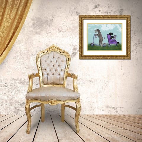 Schnauzer Scooter Gold Ornate Wood Framed Art Print with Double Matting by Fab Funky