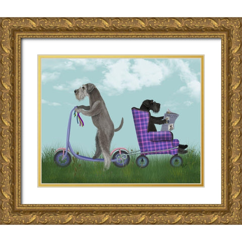 Schnauzer Scooter Gold Ornate Wood Framed Art Print with Double Matting by Fab Funky