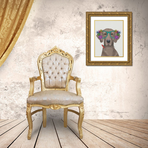 Weimaraner and Flower Glasses Gold Ornate Wood Framed Art Print with Double Matting by Fab Funky