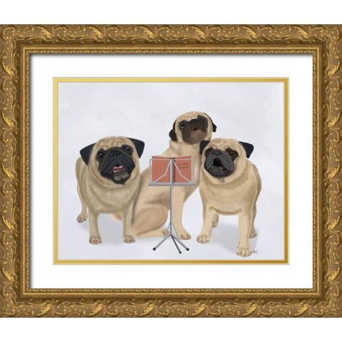 Pug Choir Gold Ornate Wood Framed Art Print with Double Matting by Fab Funky