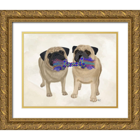 Pugs and Cloth Bone Gold Ornate Wood Framed Art Print with Double Matting by Fab Funky
