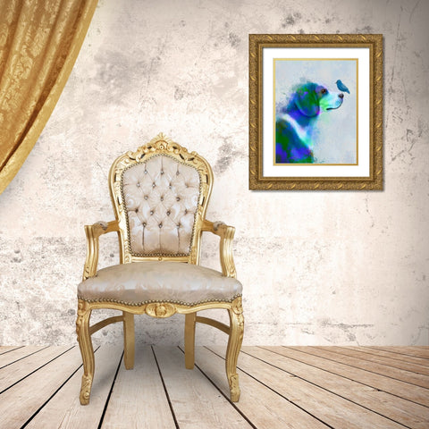 Beagle Blue Splash Gold Ornate Wood Framed Art Print with Double Matting by Fab Funky