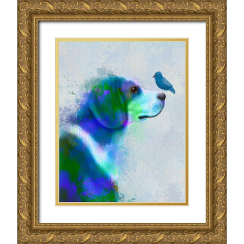 Beagle Blue Splash Gold Ornate Wood Framed Art Print with Double Matting by Fab Funky