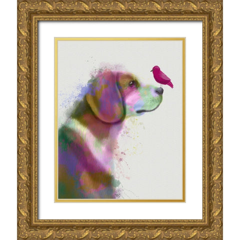 Beagle Rainbow Splash Gold Ornate Wood Framed Art Print with Double Matting by Fab Funky