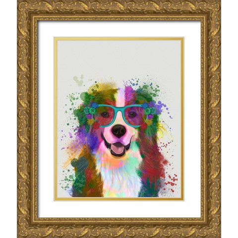 Bernese Rainbow Splash Gold Ornate Wood Framed Art Print with Double Matting by Fab Funky