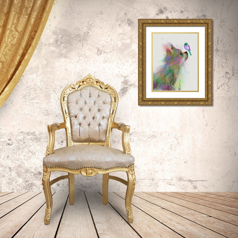 Chihuahua, Long Haired, Rainbow Splash Gold Ornate Wood Framed Art Print with Double Matting by Fab Funky