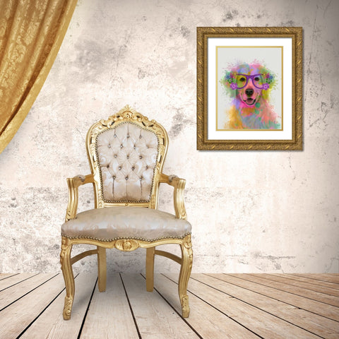 Golden Retriever Rainbow Splash Gold Ornate Wood Framed Art Print with Double Matting by Fab Funky