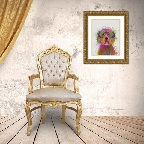 Labradoodle Rainbow Splash Gold Ornate Wood Framed Art Print with Double Matting by Fab Funky