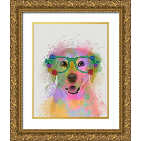 Yellow Labrador Rainbow Splash Gold Ornate Wood Framed Art Print with Double Matting by Fab Funky