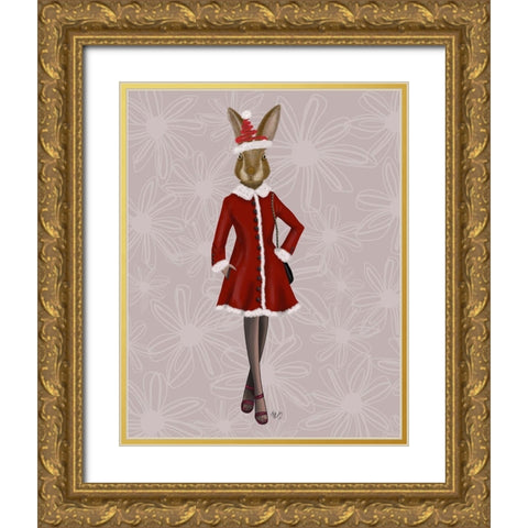 Christmas Christmas Fashion Bunny Gold Ornate Wood Framed Art Print with Double Matting by Fab Funky