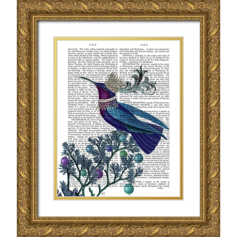 Blue Bird With Flourish Gold Ornate Wood Framed Art Print with Double Matting by Fab Funky