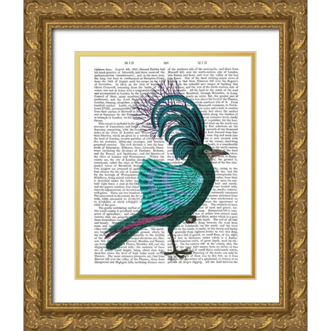 Blue Shell Bird Gold Ornate Wood Framed Art Print with Double Matting by Fab Funky