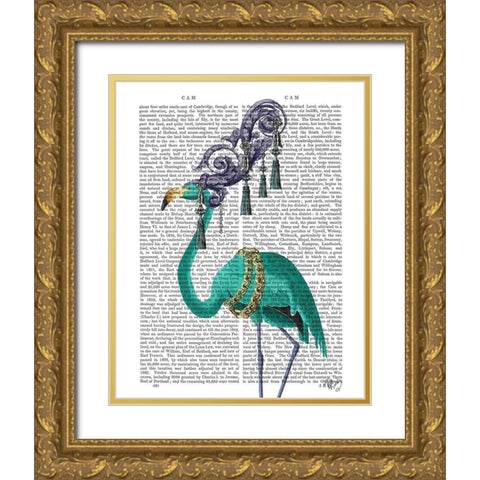 Green Flamingo Portrait Gold Ornate Wood Framed Art Print with Double Matting by Fab Funky