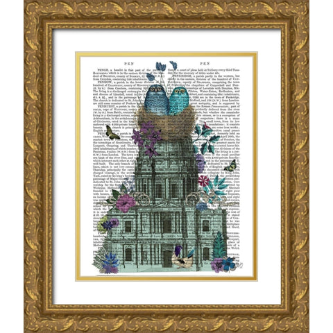 Owl Basilica Gold Ornate Wood Framed Art Print with Double Matting by Fab Funky