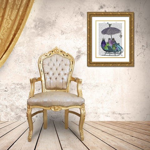 Owl Sled Gold Ornate Wood Framed Art Print with Double Matting by Fab Funky