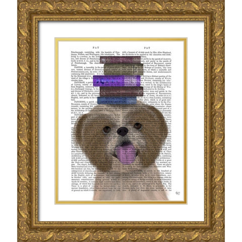 Shih Tsu and Books Gold Ornate Wood Framed Art Print with Double Matting by Fab Funky