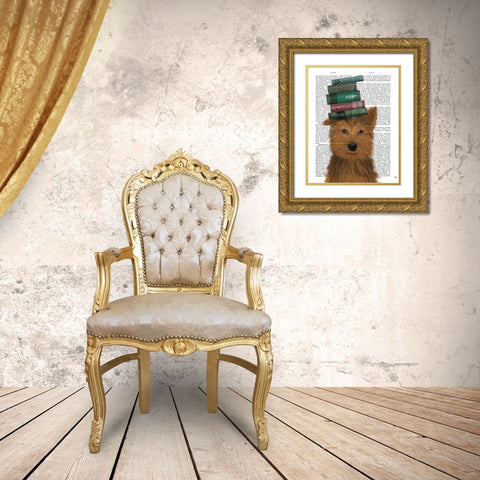 Yorkshire Terrier and Books Gold Ornate Wood Framed Art Print with Double Matting by Fab Funky