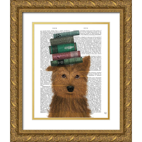 Yorkshire Terrier and Books Gold Ornate Wood Framed Art Print with Double Matting by Fab Funky