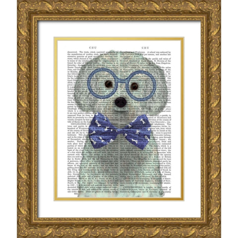 Bichon Frise with Glasses and Bow Tie Gold Ornate Wood Framed Art Print with Double Matting by Fab Funky