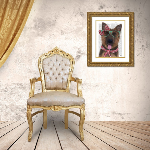 German Shepherd with Glasses and Scarf Gold Ornate Wood Framed Art Print with Double Matting by Fab Funky