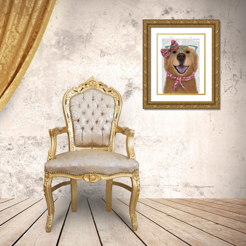 Golden Retriever, Glasses and Scarf Gold Ornate Wood Framed Art Print with Double Matting by Fab Funky