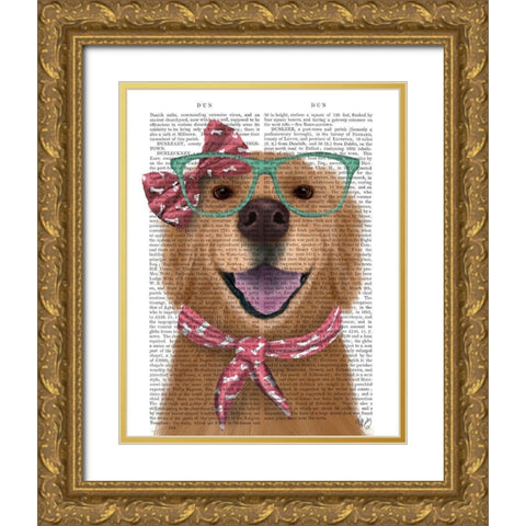 Golden Retriever, Glasses and Scarf Gold Ornate Wood Framed Art Print with Double Matting by Fab Funky