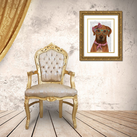 Rhodesian Ridgeback with Glasses and Scarf Gold Ornate Wood Framed Art Print with Double Matting by Fab Funky