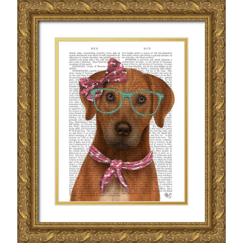 Rhodesian Ridgeback with Glasses and Scarf Gold Ornate Wood Framed Art Print with Double Matting by Fab Funky