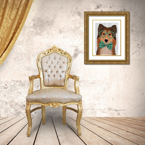 Shetland Sheepdog with Glasses and Bow Tie Gold Ornate Wood Framed Art Print with Double Matting by Fab Funky