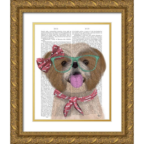 Shih Tsu with Glasses and Scarf Gold Ornate Wood Framed Art Print with Double Matting by Fab Funky