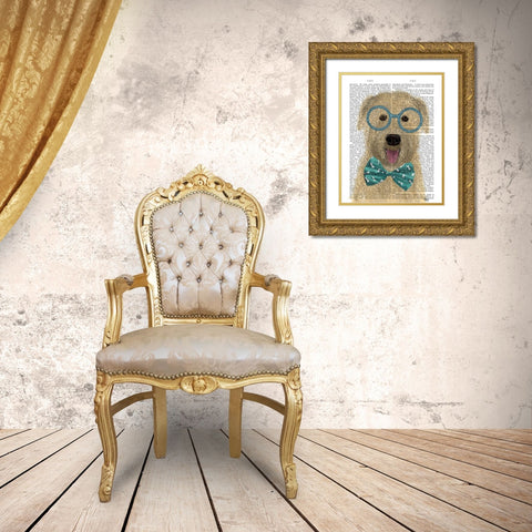 Wheaten Terrier with Glasses and Bow Tie Gold Ornate Wood Framed Art Print with Double Matting by Fab Funky