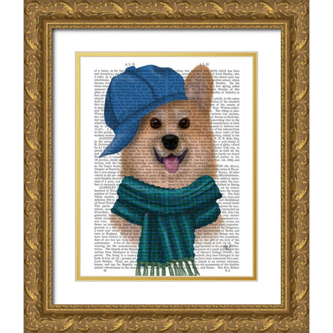 Corgi Baseball Hat and Scarf Gold Ornate Wood Framed Art Print with Double Matting by Fab Funky