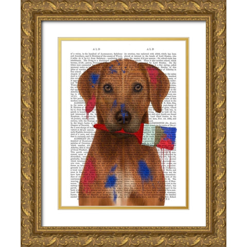 Rhodesian Ridgeback Painter Gold Ornate Wood Framed Art Print with Double Matting by Fab Funky