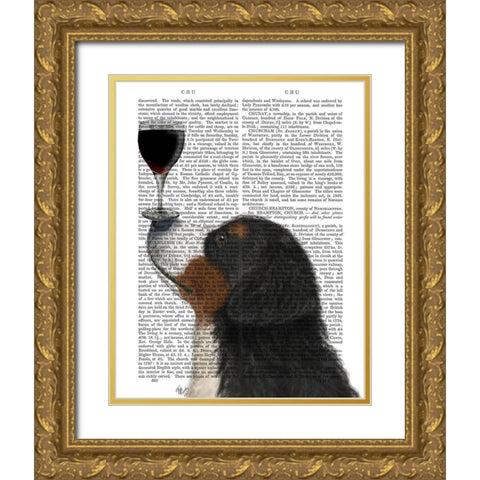 Dog Au Vin, Bernese Gold Ornate Wood Framed Art Print with Double Matting by Fab Funky