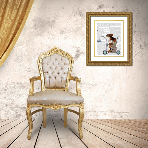 Basset Hound Scooter Gold Ornate Wood Framed Art Print with Double Matting by Fab Funky