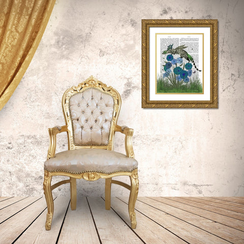 Genet On Blue Flowers Gold Ornate Wood Framed Art Print with Double Matting by Fab Funky