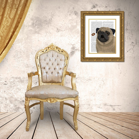 Pug, Catch 1 Gold Ornate Wood Framed Art Print with Double Matting by Fab Funky