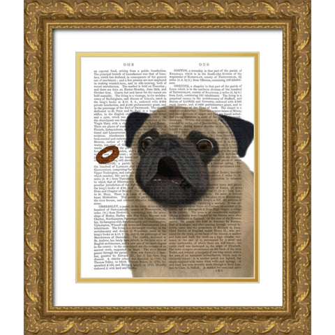 Pug, Catch 1 Gold Ornate Wood Framed Art Print with Double Matting by Fab Funky